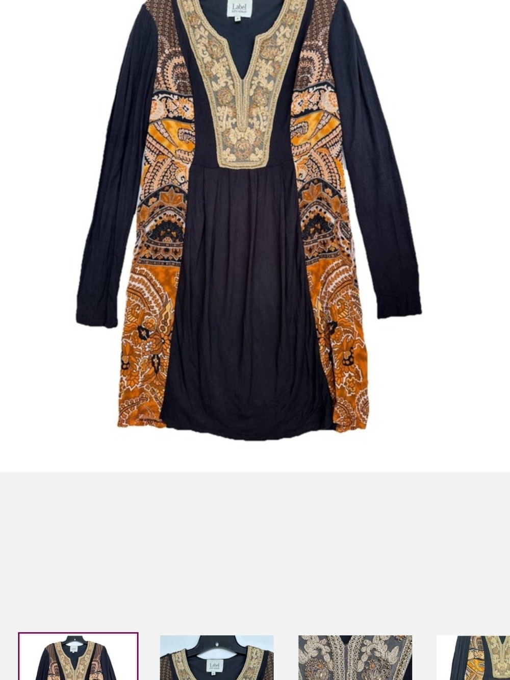 Embroidered Boho Tunic Dress in Black and Burnt Orange